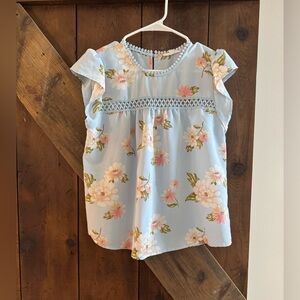 Mine Floral Blouse with Lace - Light Blue and Pink